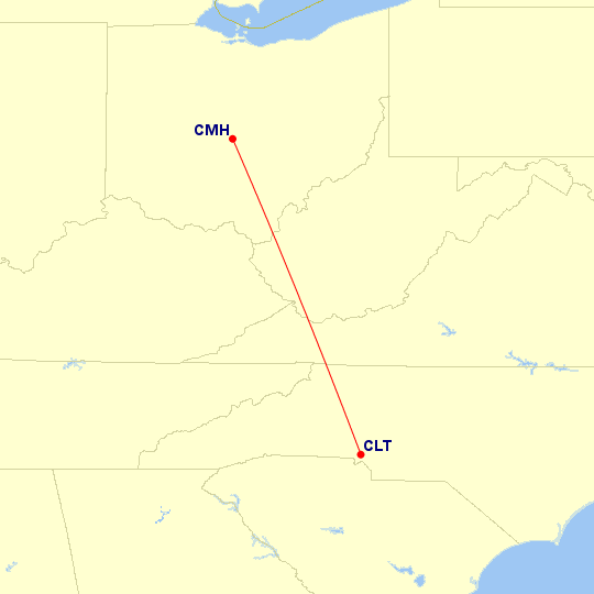 Map of flight route between CLT and CMH, created by Paul Bogard’s Flight Historian