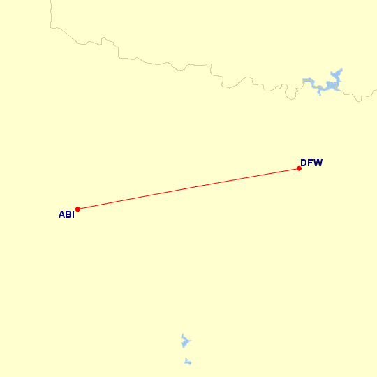 Map of flight route between DFW and ABI, created by Paul Bogard’s Flight Historian