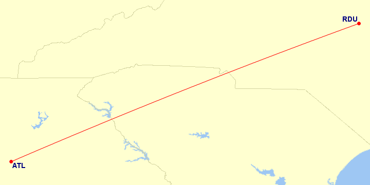 Map of flight route between RDU and ATL, created by Paul Bogard’s Flight Historian
