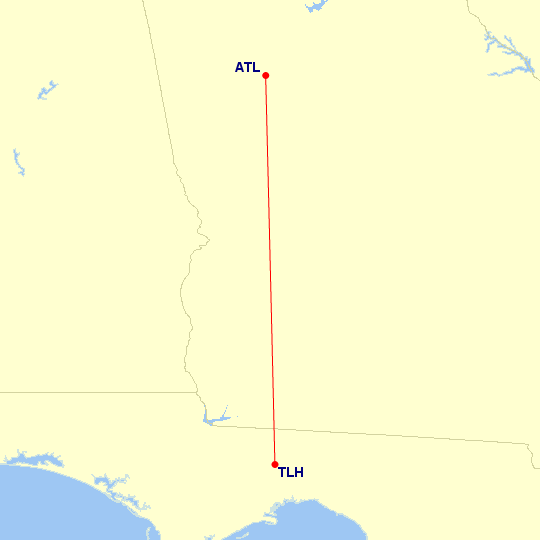 Map of flight route between ATL and TLH, created by Paul Bogard’s Flight Historian