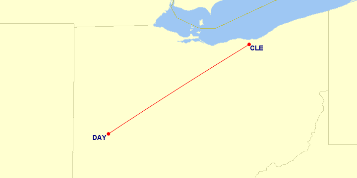 Map of flight route between DAY and CLE, created by Paul Bogard’s Flight Historian