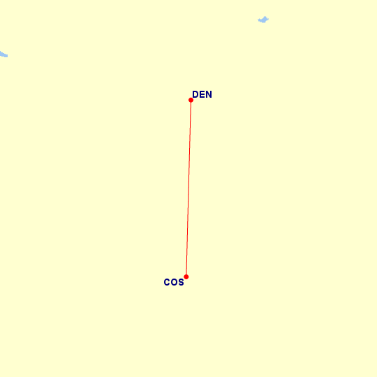 Map of flight route between COS and DEN, created by Paul Bogard’s Flight Historian