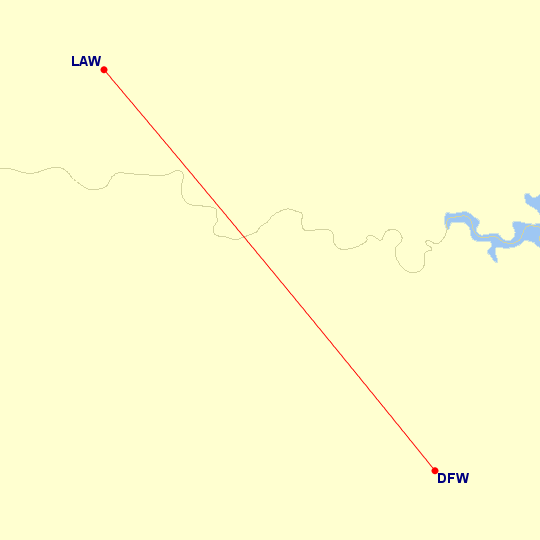 Map of flight route between DFW and LAW, created by Paul Bogard’s Flight Historian