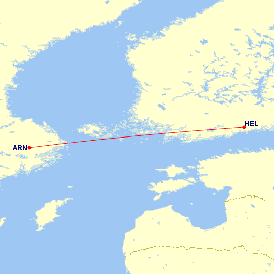 Map of flight route between HEL and ARN, created by Paul Bogard’s Flight Historian