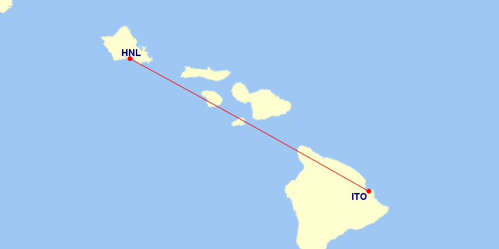 Map of flight route between ITO and HNL, created by Paul Bogard’s Flight Historian