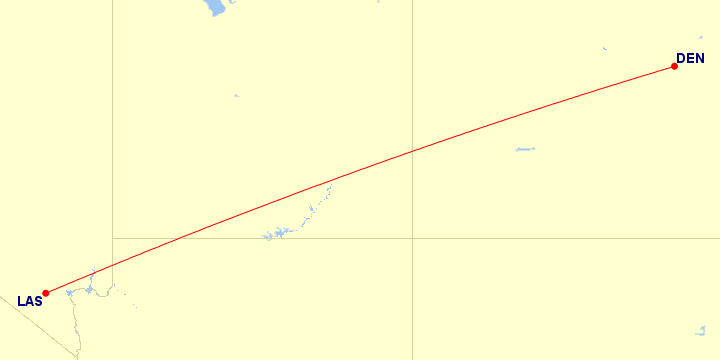 Map of flight route between DEN and LAS, created by Paul Bogard’s Flight Historian