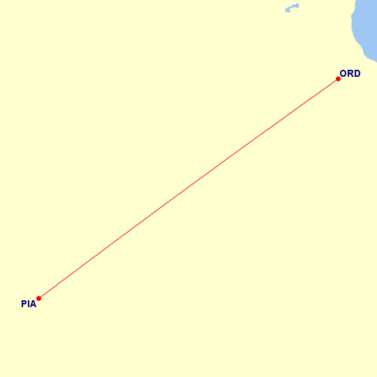 Map of flight route between PIA and ORD, created by Paul Bogard’s Flight Historian