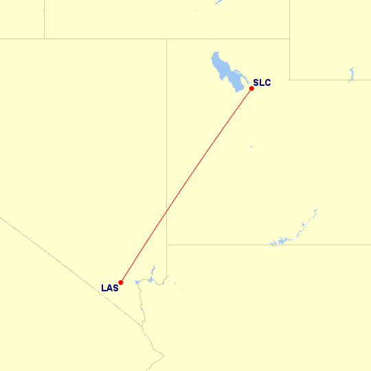 Map of flight route between SLC and LAS, created by Paul Bogard’s Flight Historian