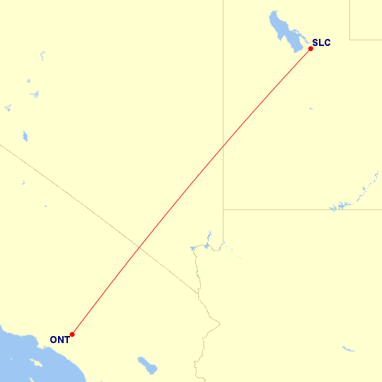 Map of flight route between SLC and ONT, created by Paul Bogard’s Flight Historian
